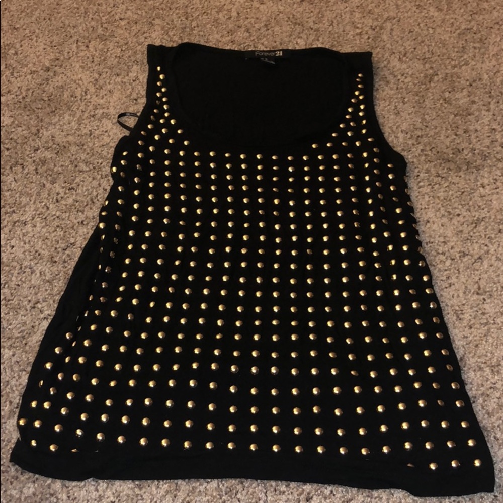 Black tank top with gold beads on the front
